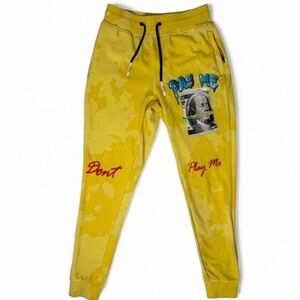 Civilized Y2K Dollar Bill Graphic Jogger Sweatpants Yellow Streetwear S Graffiti